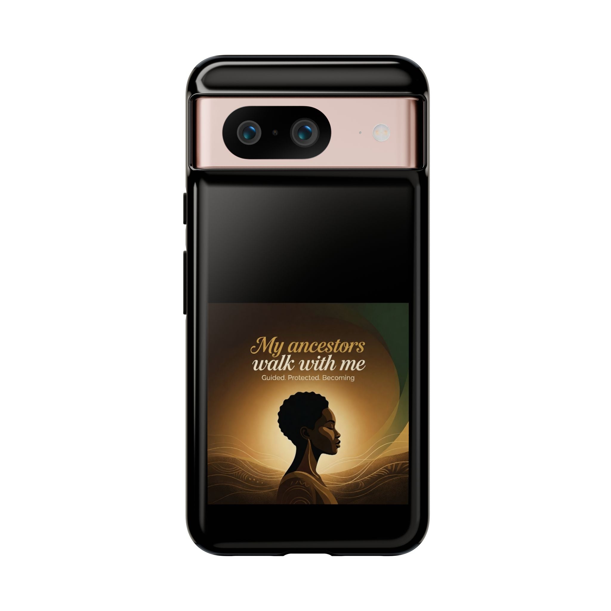 Black heritage phone case with inspirational design, protective cover for smartphone, featuring meaningful artwork by Printify.