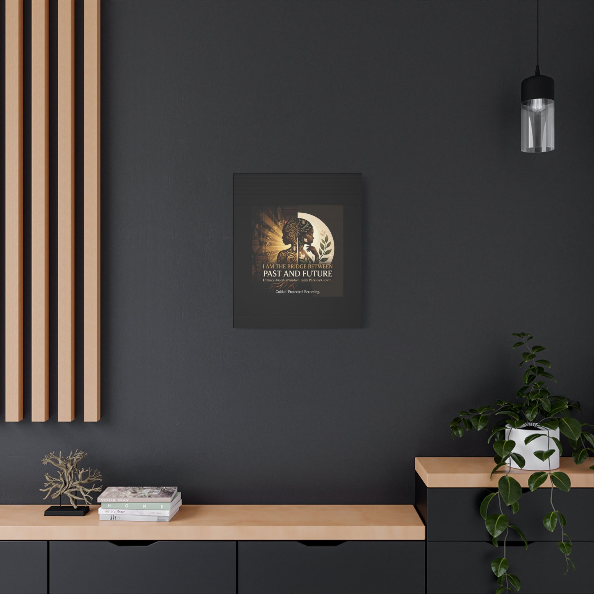 Canvas wall art titled "I Am the Bridge Between Past and Future" by Printify, featuring abstract design and vibrant colors.