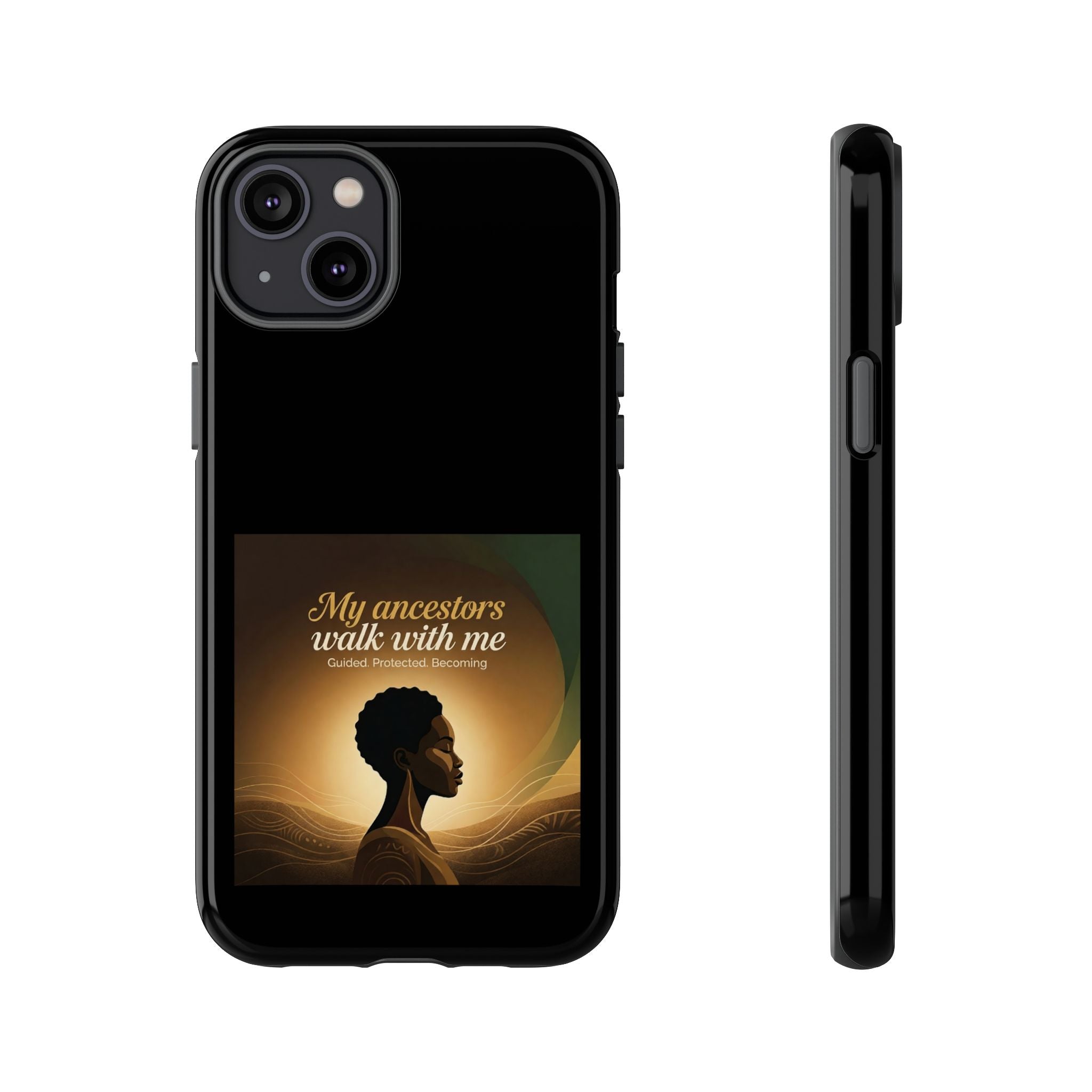Black phone case with inspirational quote and heritage design, protective cover for smartphones by Printify.
