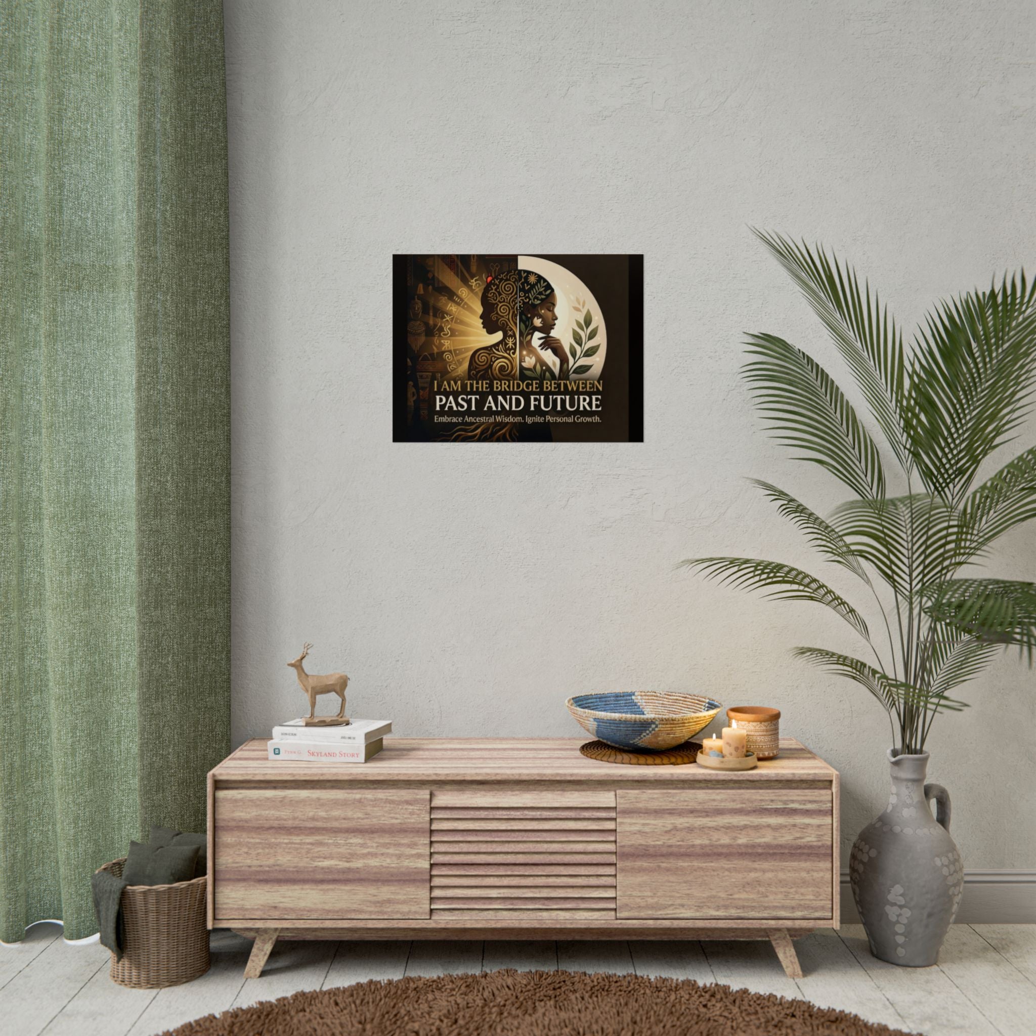 Inspirational "I Am the Bridge Between Past and Future" rolled poster by Printify featuring ancestral wisdom design.