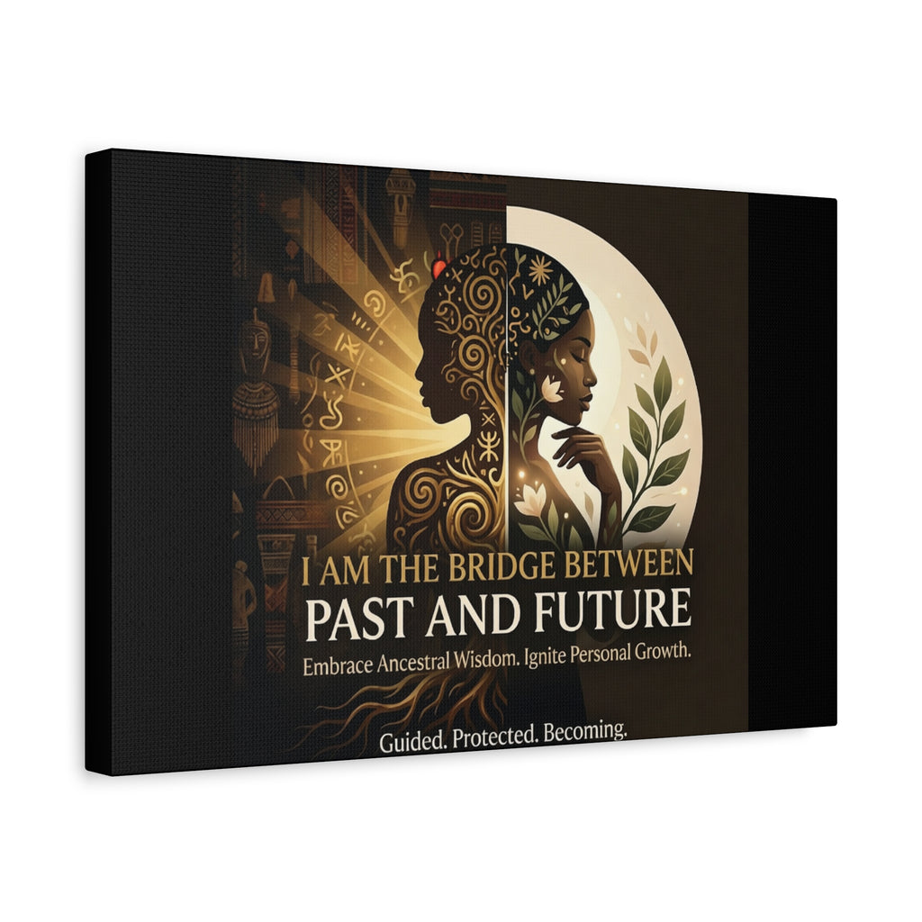 Canvas wall art titled "I Am the Bridge Between Past and Future" by Printify, showcasing a vibrant abstract design.