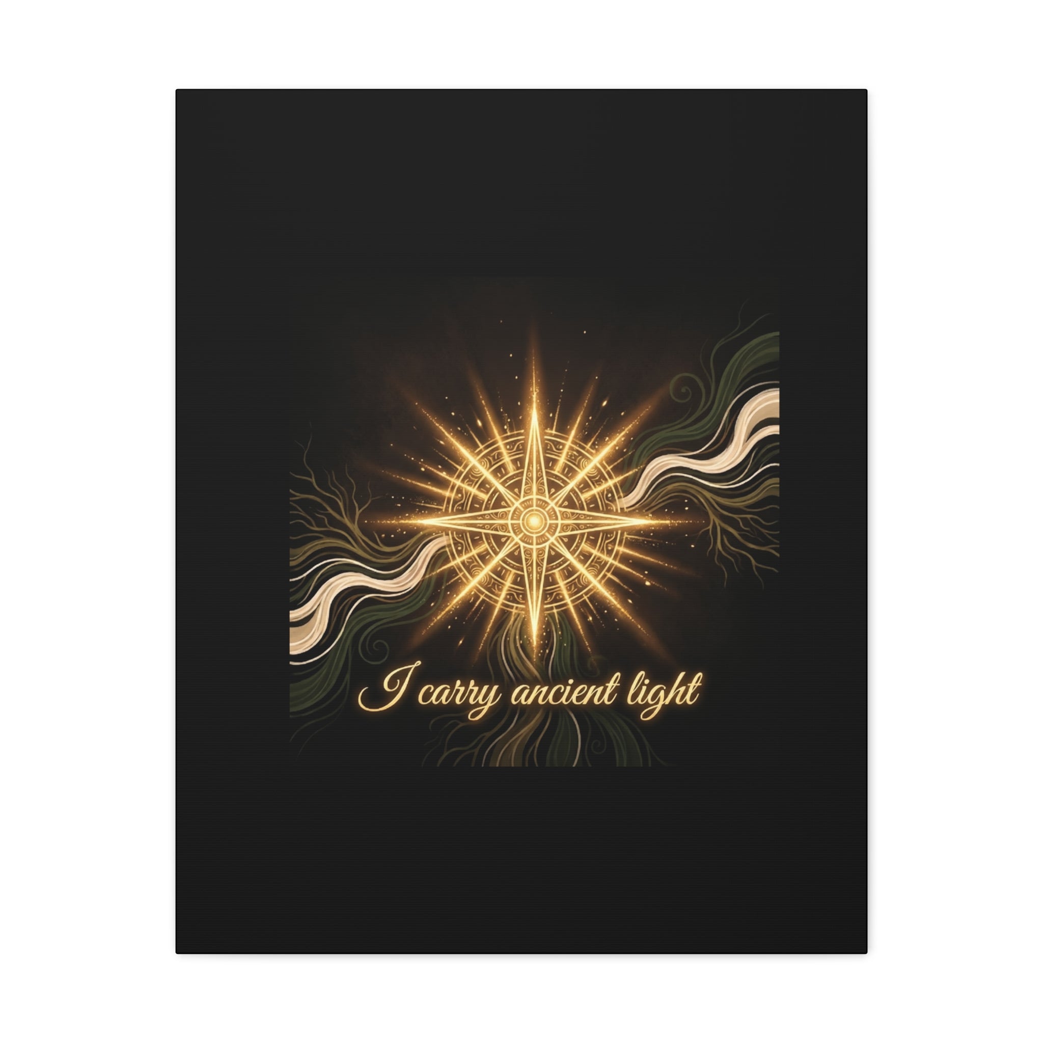 Matte canvas wall art titled "I Carry Ancient Light" featuring a golden compass design, by Printify.
