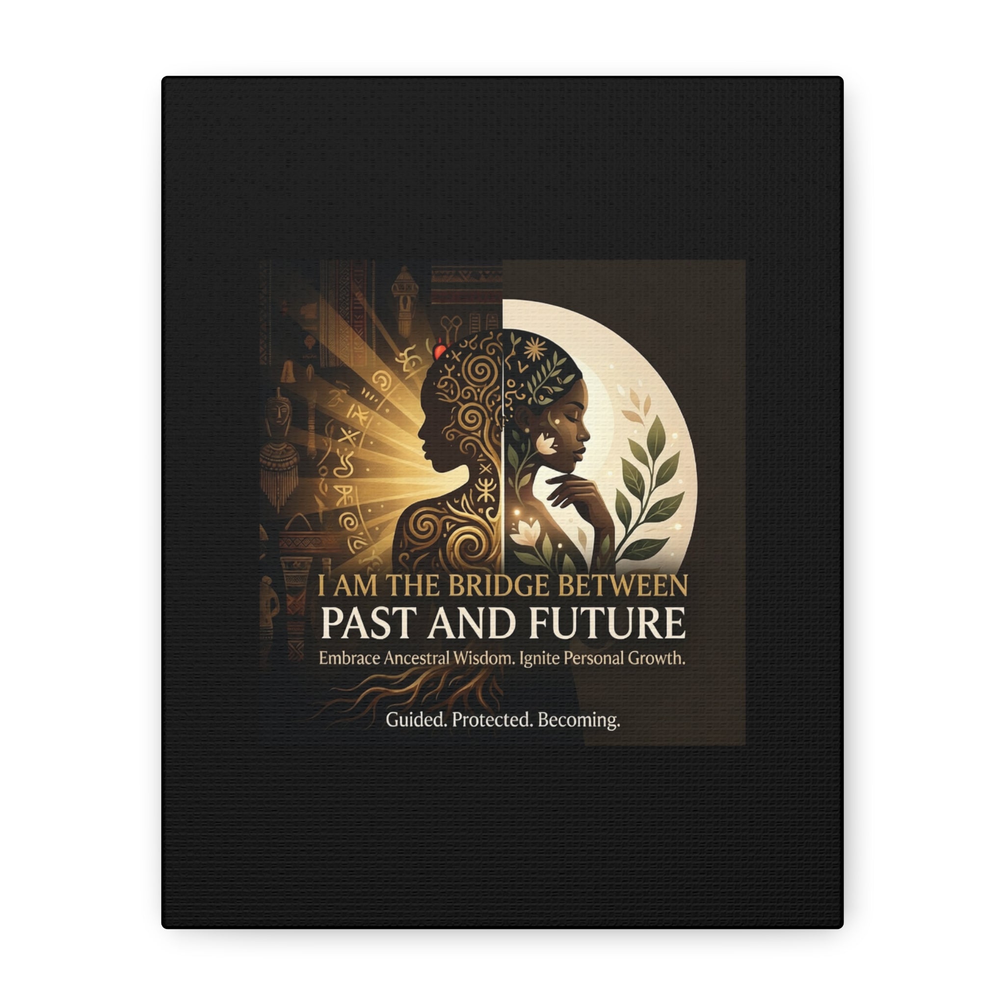 Canvas wall art titled "I Am the Bridge Between Past and Future" by Printify, featuring abstract design and vibrant colors.