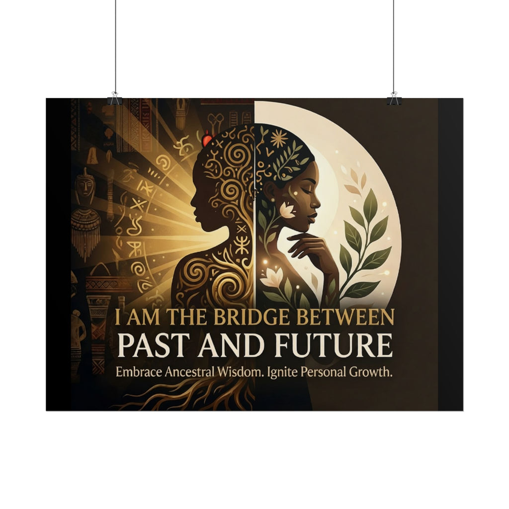 Inspirational "I Am the Bridge Between Past and Future" rolled poster by Printify featuring ancestral wisdom wall art.