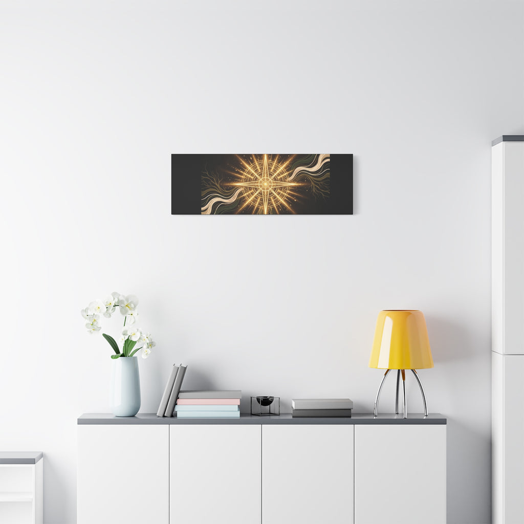 Matte canvas wall art titled "I Carry Ancient Light" featuring a golden compass design, ideal for wall decor.