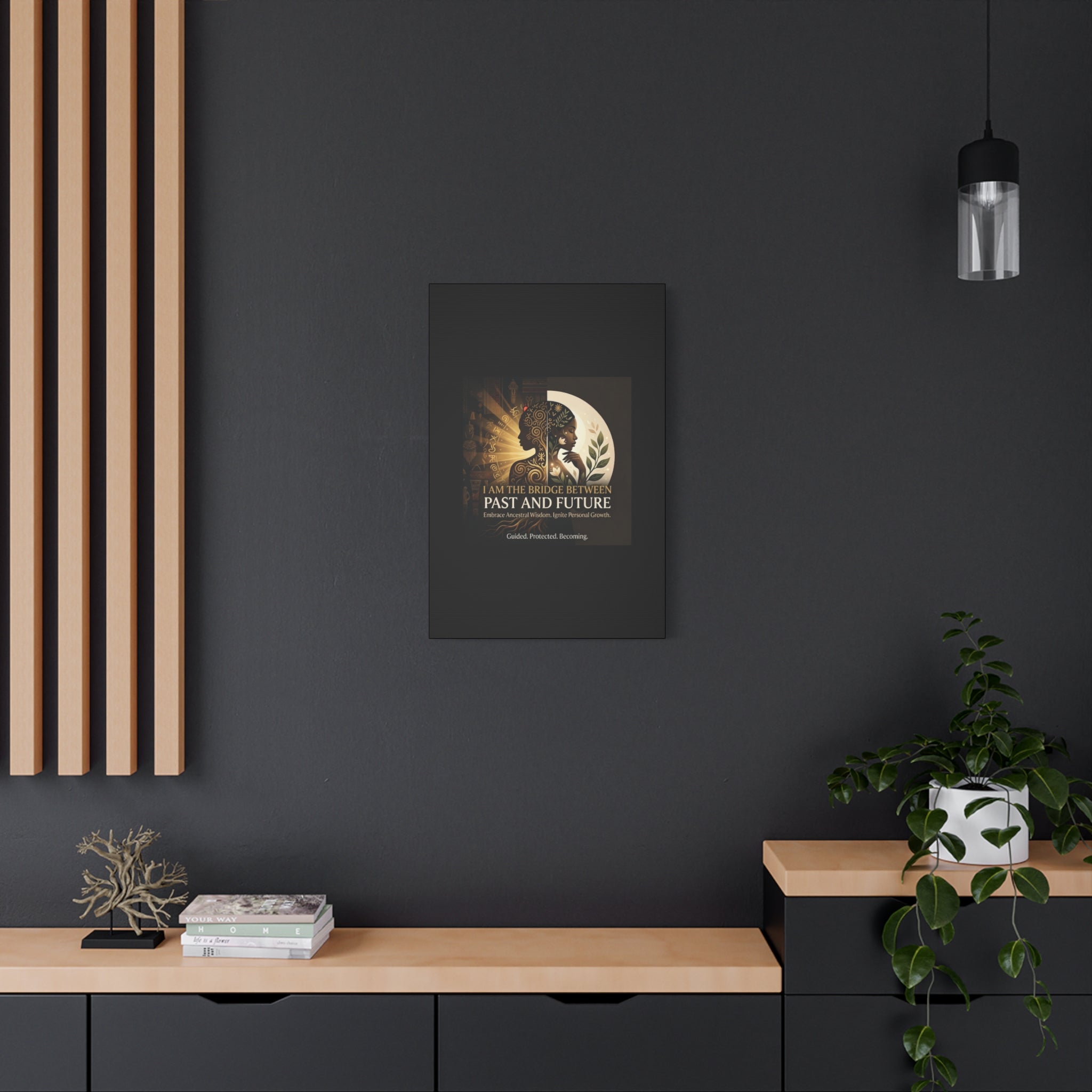 Canvas wall art titled "I Am the Bridge Between Past and Future" by Printify, featuring abstract design and vibrant colors.