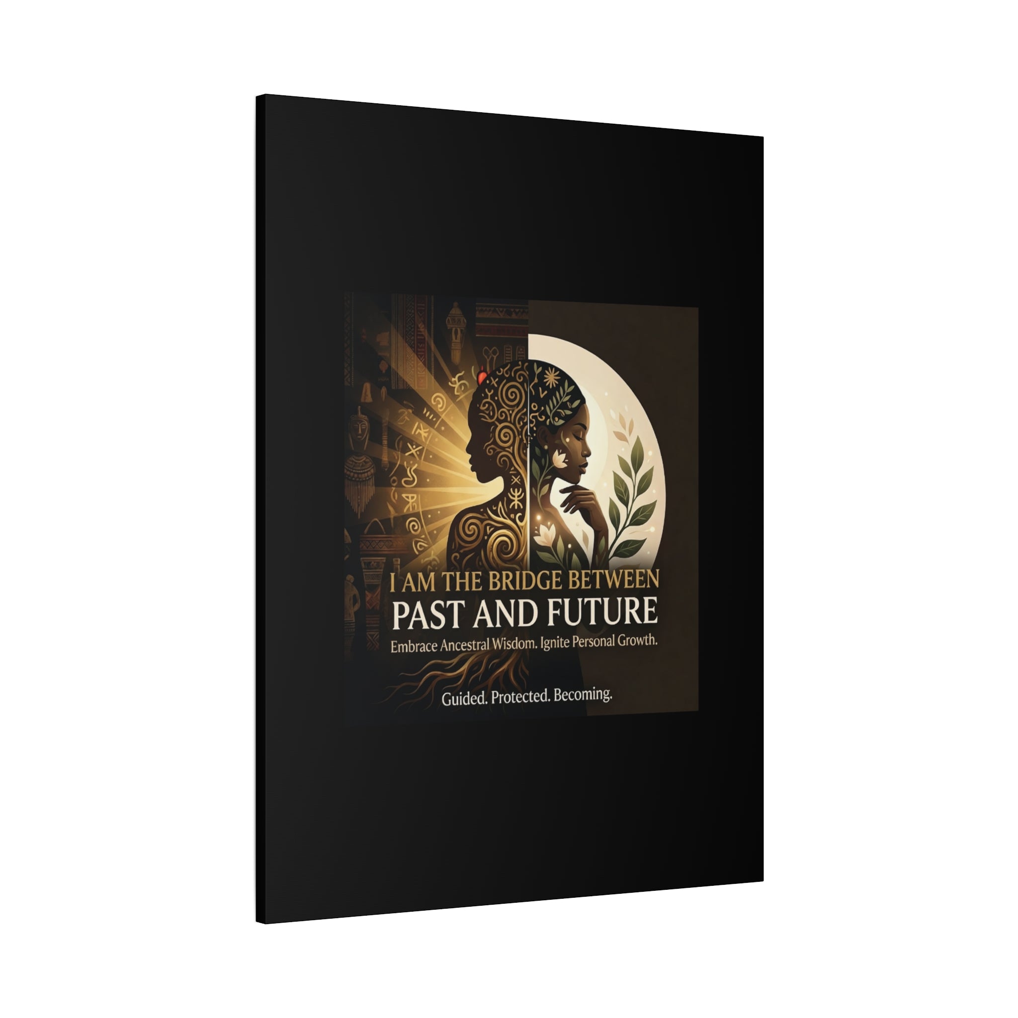 Canvas wall art titled "I Am the Bridge Between Past and Future" by Printify, featuring abstract design and vibrant colors.