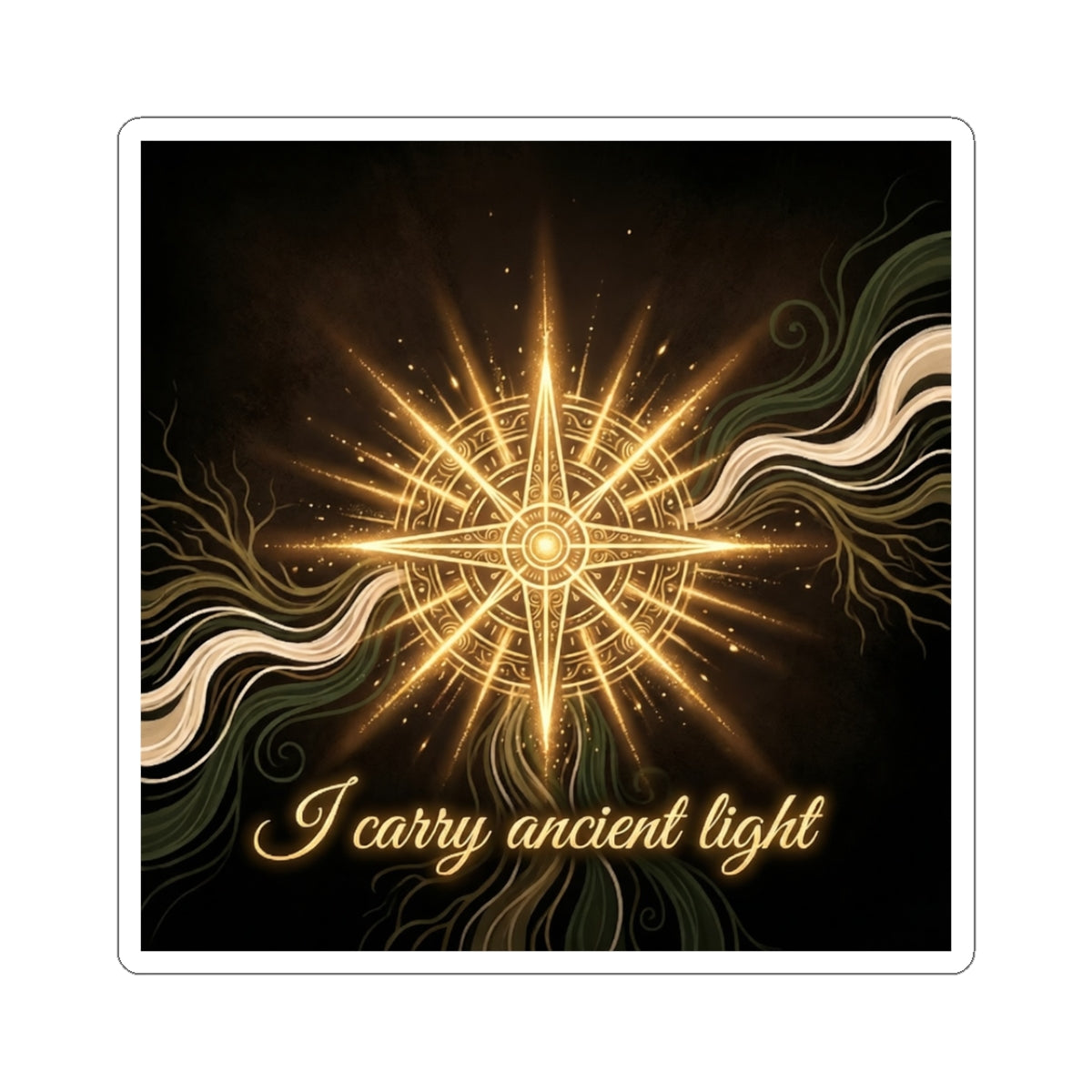 I Carry Ancient Light Sticker — Golden Compass Mystic Kiss-Cut Sticker - Ancestors In My Ear 