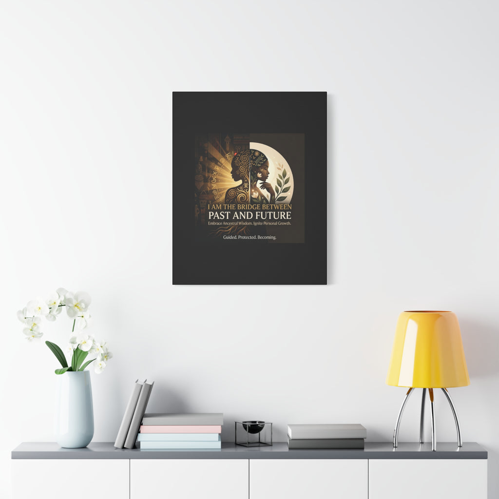 Canvas wall art titled "I Am the Bridge Between Past and Future" by Printify, featuring a vibrant abstract design.