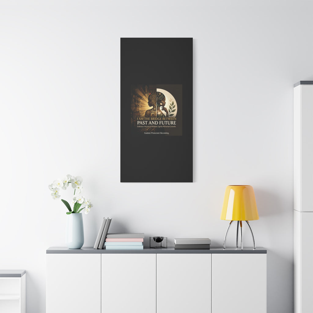 Canvas wall art titled "I Am the Bridge Between Past and Future" by Printify featuring abstract design and vibrant colors.