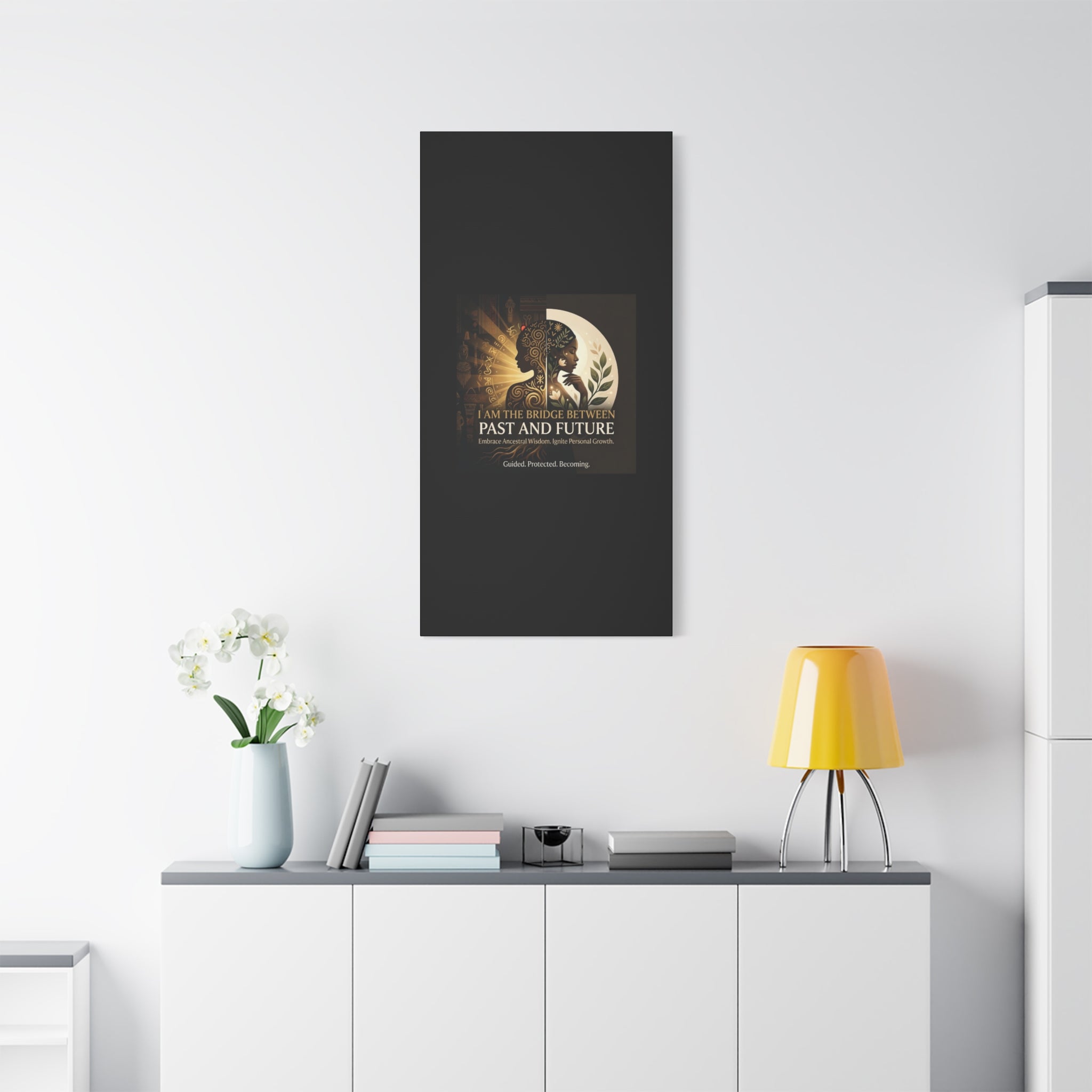 Canvas wall art titled "I Am the Bridge Between Past and Future" by Printify featuring abstract design and vibrant colors.