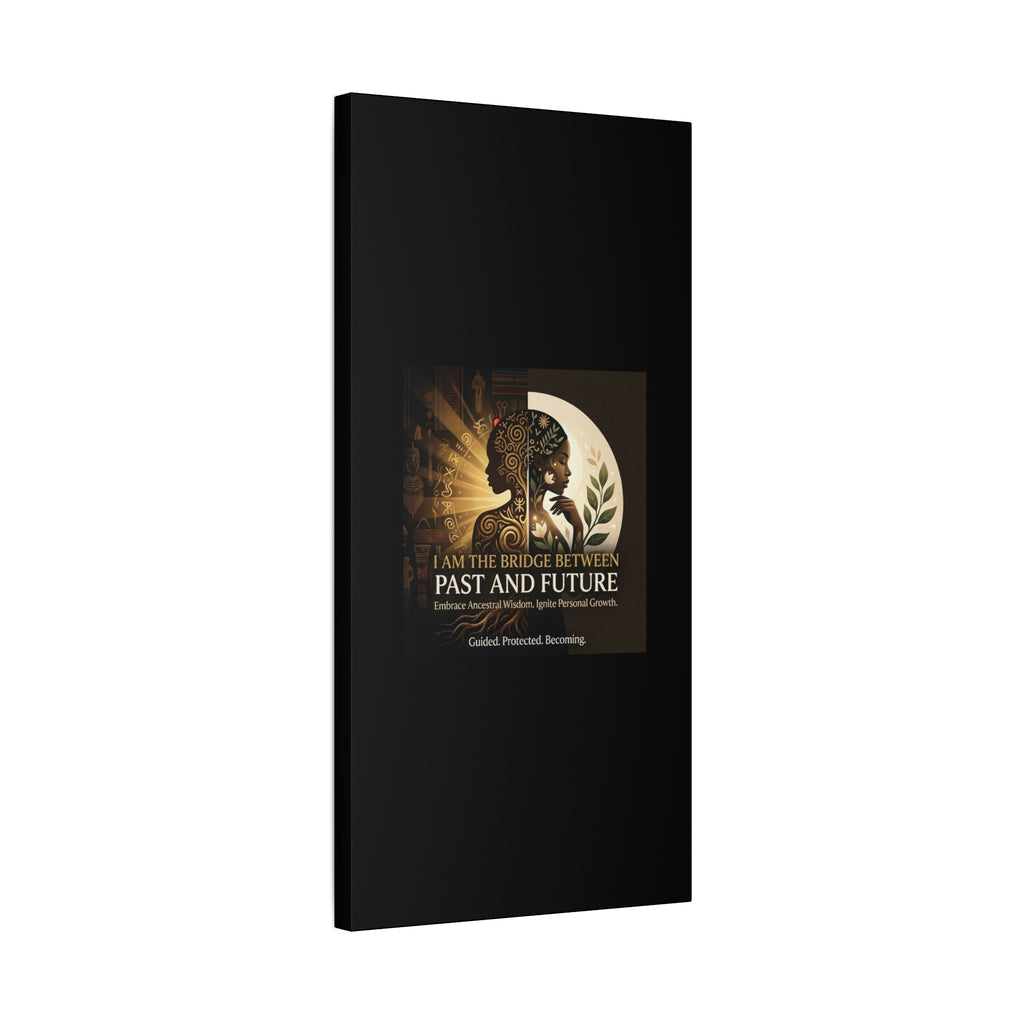 Canvas wall art titled "I Am the Bridge Between Past and Future" by Printify, featuring abstract design and vibrant colors.