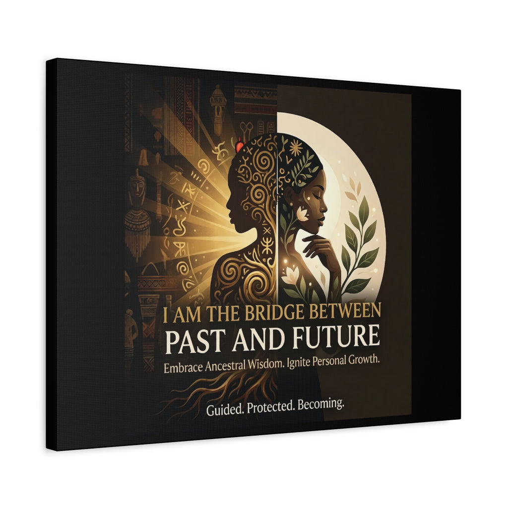 Canvas wall art titled "I Am the Bridge Between Past and Future" by Printify, featuring abstract design and vibrant colors.