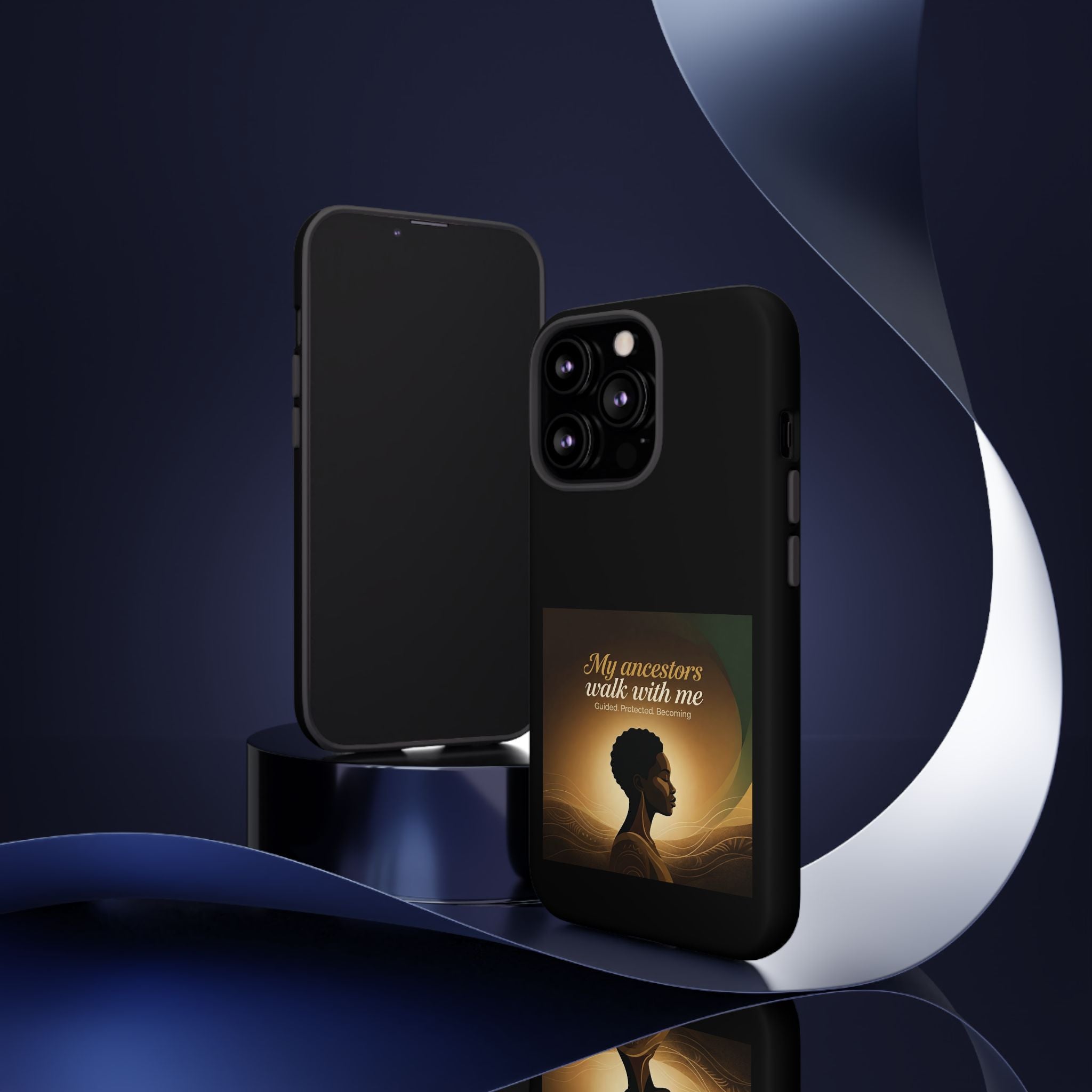Black phone case with inspirational design honoring Black heritage, protective cover for smartphone by Printify.