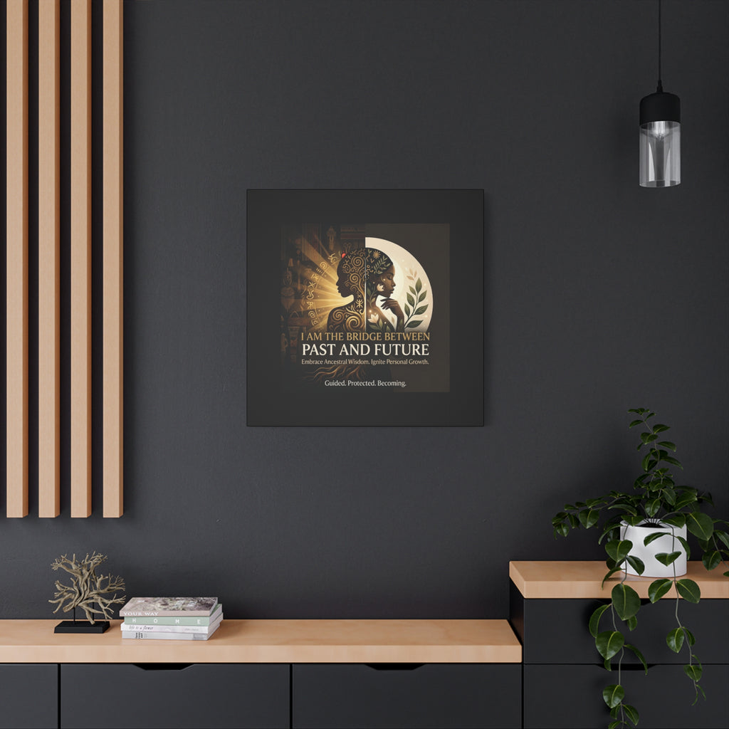 Canvas wall art titled "I Am the Bridge Between Past and Future" by Printify, featuring a vibrant abstract design.