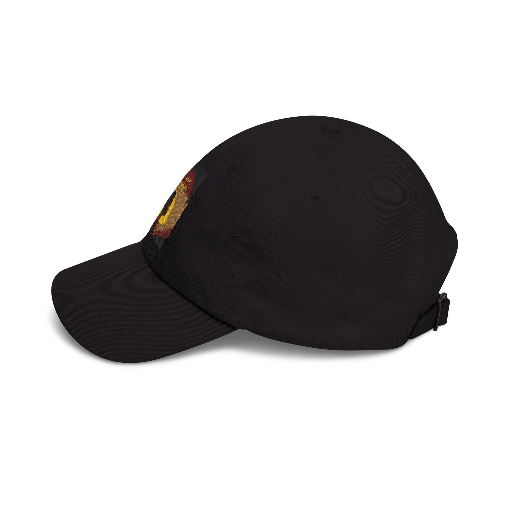 Black dad cap with silhouette sunburst and "Good Night, Good Luck" graphic, casual hat from Printify.