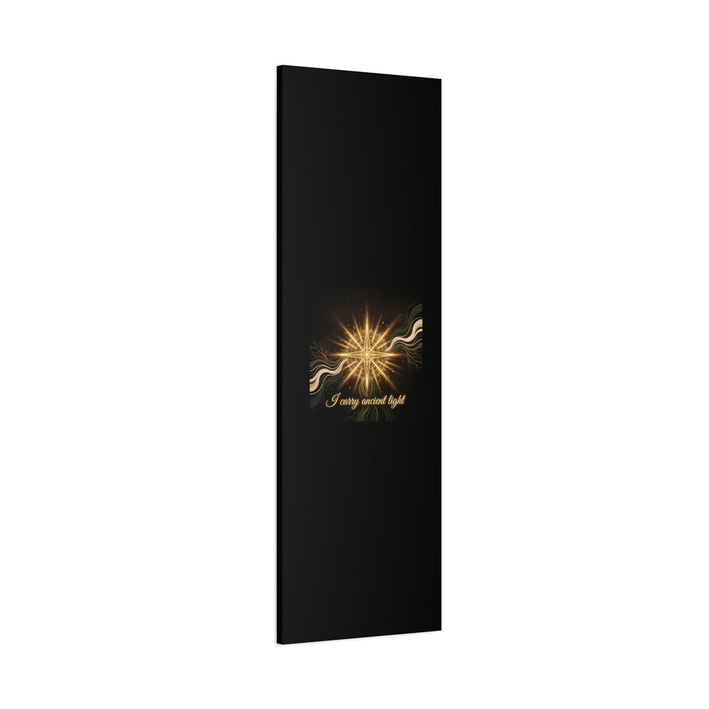 Matte canvas wall art titled "I Carry Ancient Light" featuring a golden compass design, by Printify for decorative wall decor.