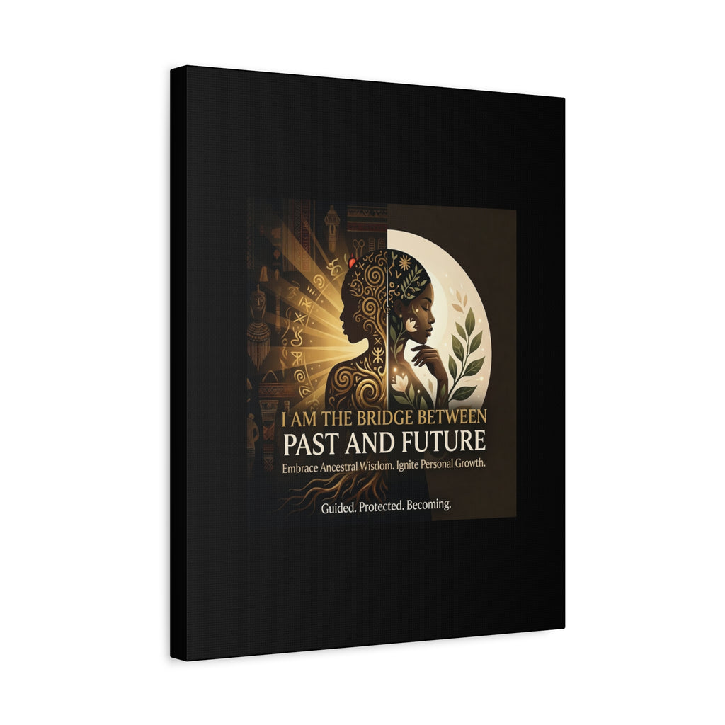 Canvas wall art titled "I Am the Bridge Between Past and Future" by Printify, featuring a vibrant, abstract design.