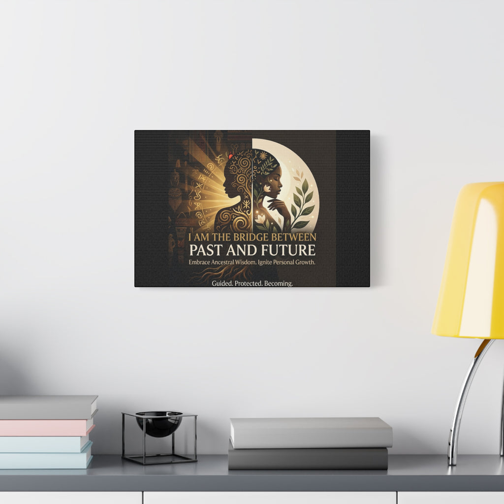 Canvas wall art titled "I Am the Bridge Between Past and Future" by Printify featuring abstract design and vibrant colors.