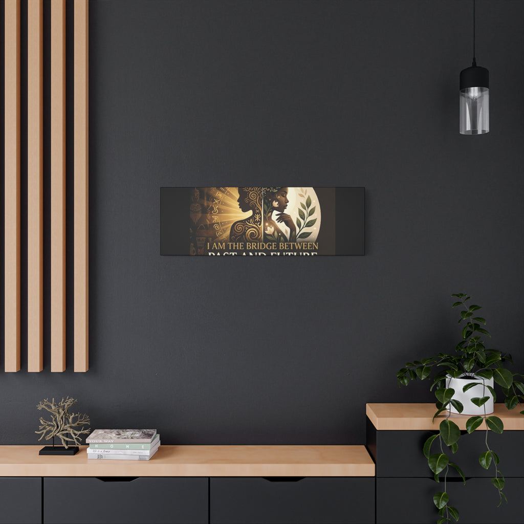 Canvas wall art titled "I Am the Bridge Between Past and Future" by Printify, showcasing a vibrant abstract design.