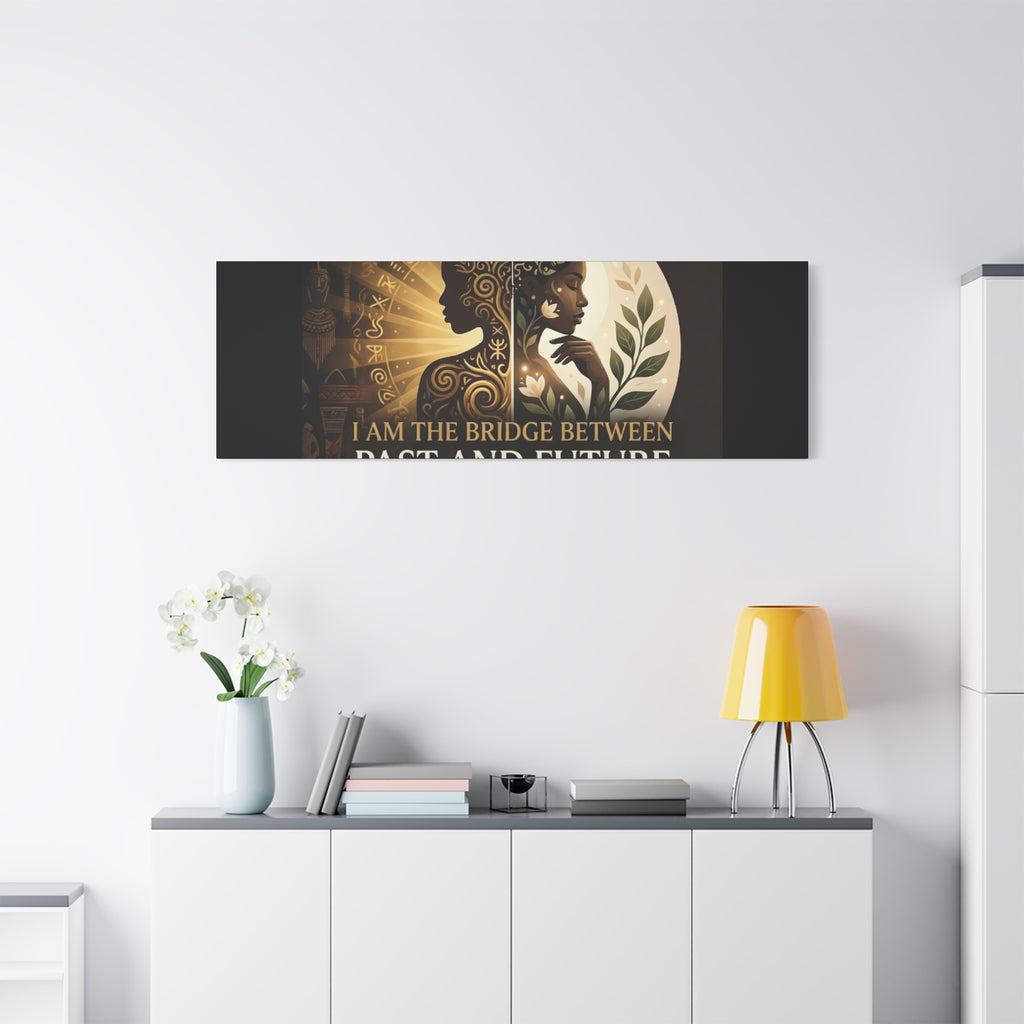 Canvas wall art titled "I Am the Bridge Between Past and Future" by Printify, featuring a vibrant, abstract design.